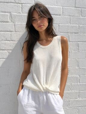 Splendid Off White Textured Twist Hem Stretch Tank Shirt Top Small NEW NWT